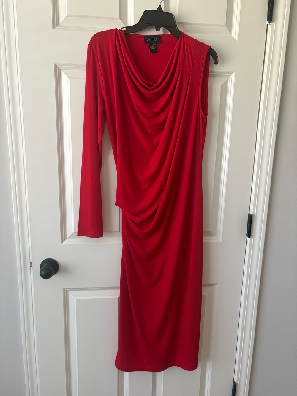 Red One-Shoulder Ruffle Evening Gown - Picture 8 of 10